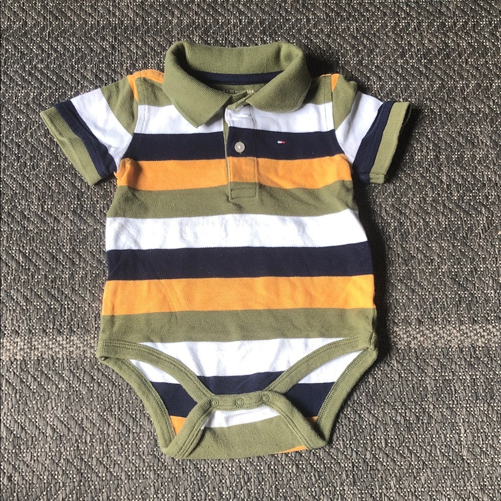 Tommy Hilfiger Olive, Navy, White & orange Striped Polo One-Piece
